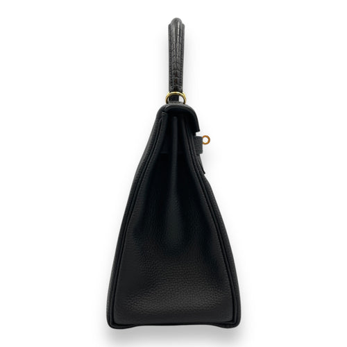 Kelly Touch 28 Black in Togo/Shiny Alligator, Gold hardware