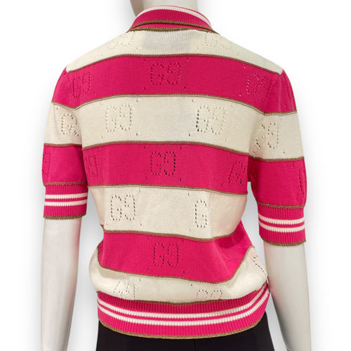 Striped Polo Shirt XS Pink/Vanilla Ready-To-Wear, Gold hardware