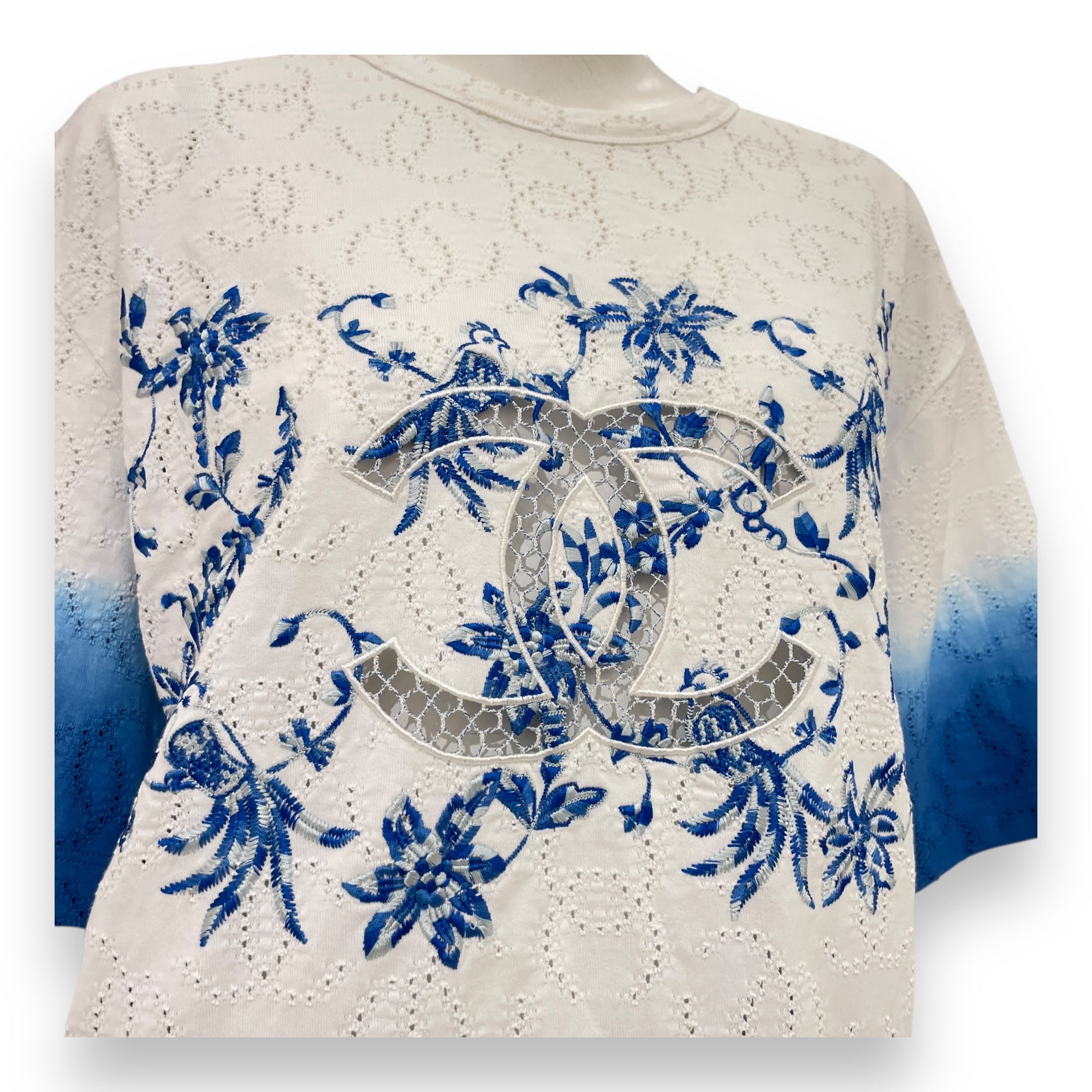 23P CC T-Shirt 34/36 White/Blue Ready-To-Wear in Cotton