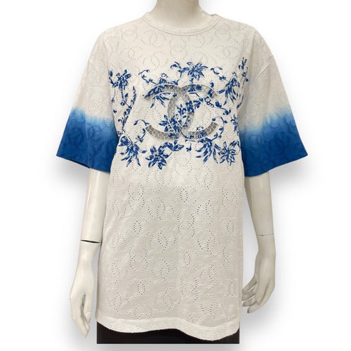 23P CC T-Shirt 34/36 White/Blue Ready-To-Wear in Cotton