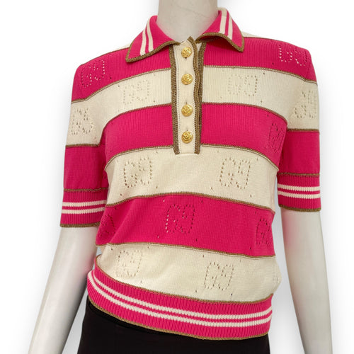 Striped Polo Shirt XS Pink/Vanilla Ready-To-Wear, Gold hardware