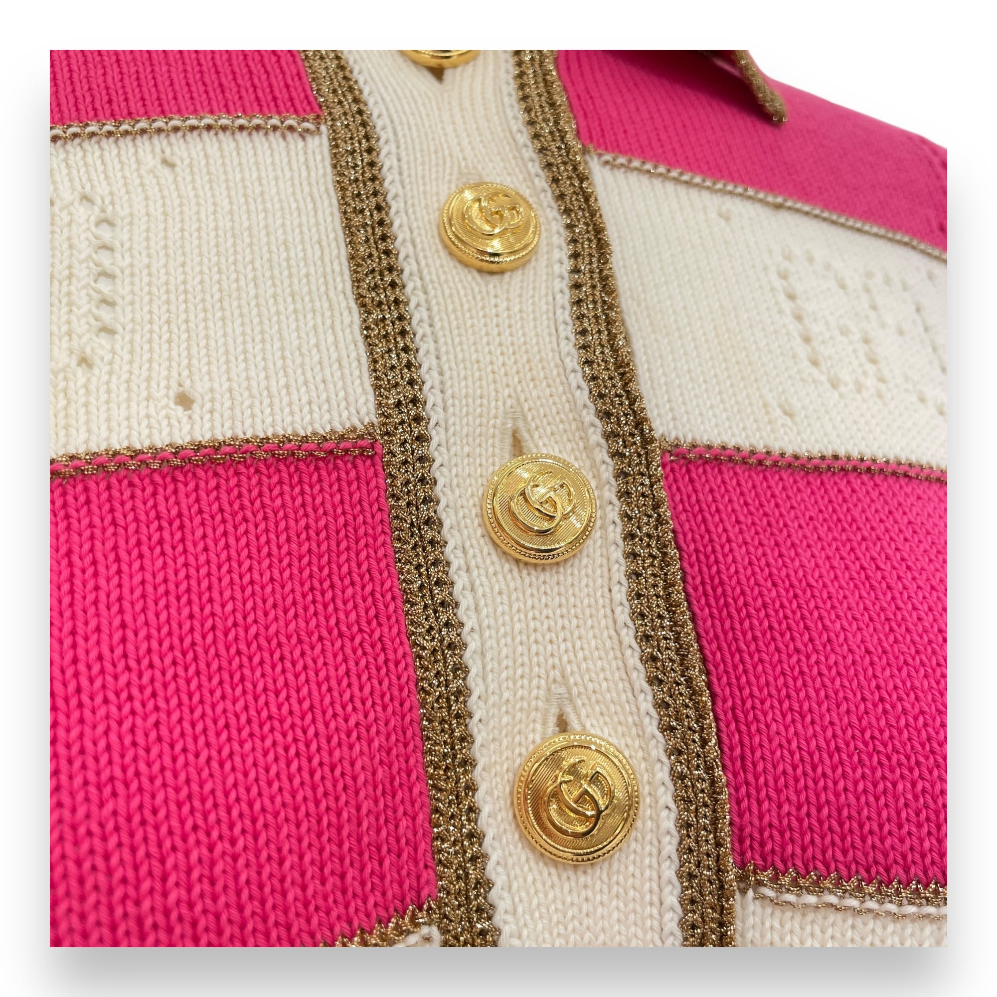 Striped Polo Shirt XS Pink/Vanilla Ready-To-Wear, Gold hardware