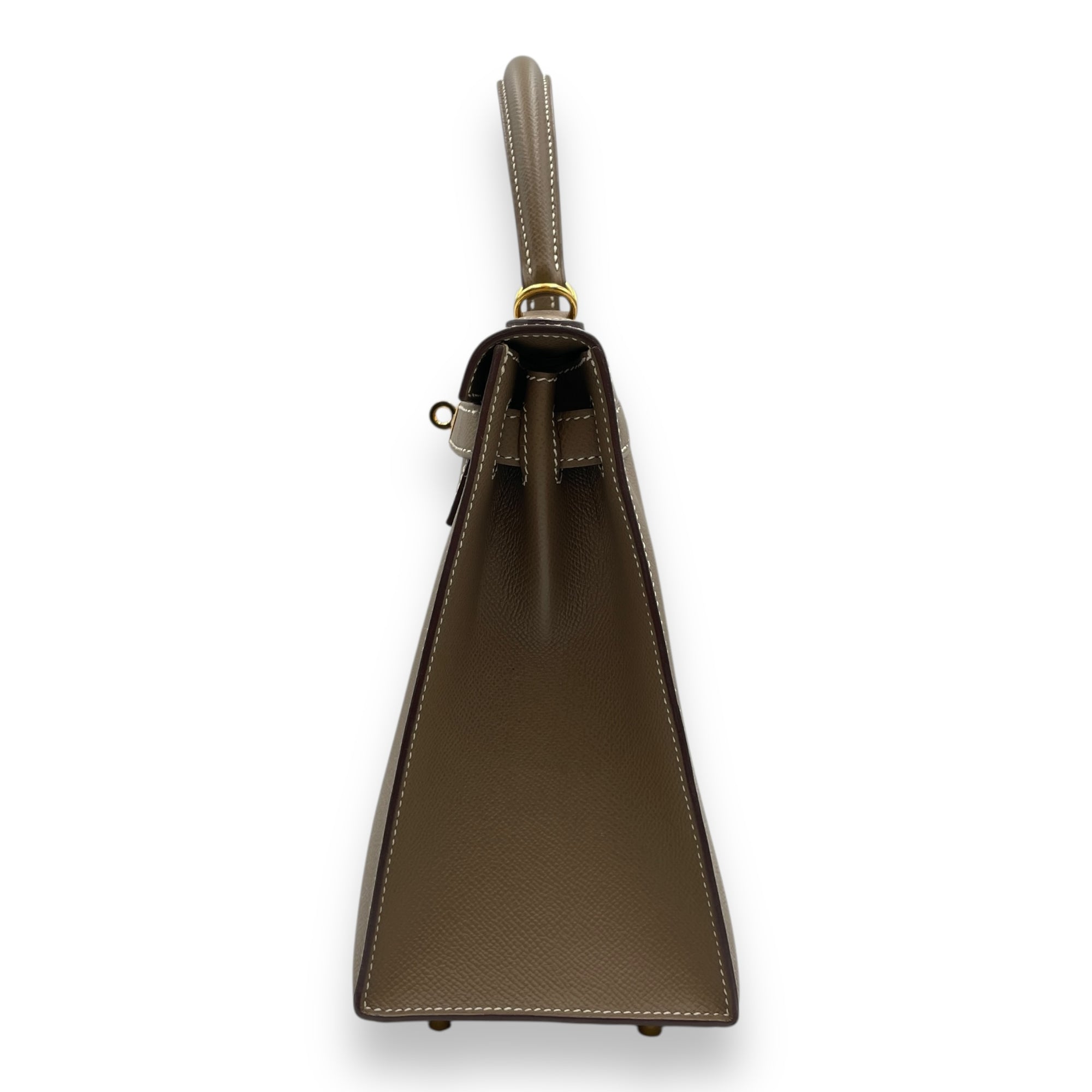 Sellier Kelly 28 Etoupe in Epsom, Gold hardware