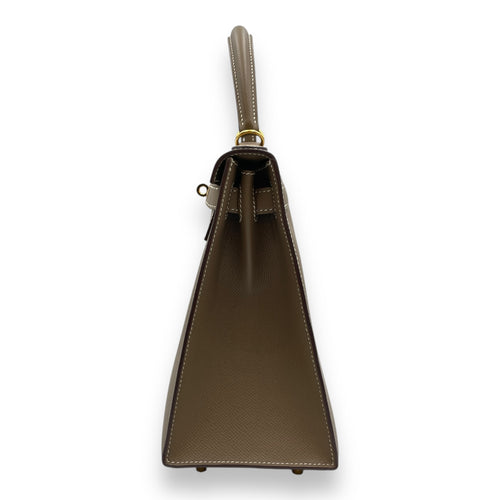 Sellier Kelly 28 Etoupe in Epsom, Gold hardware