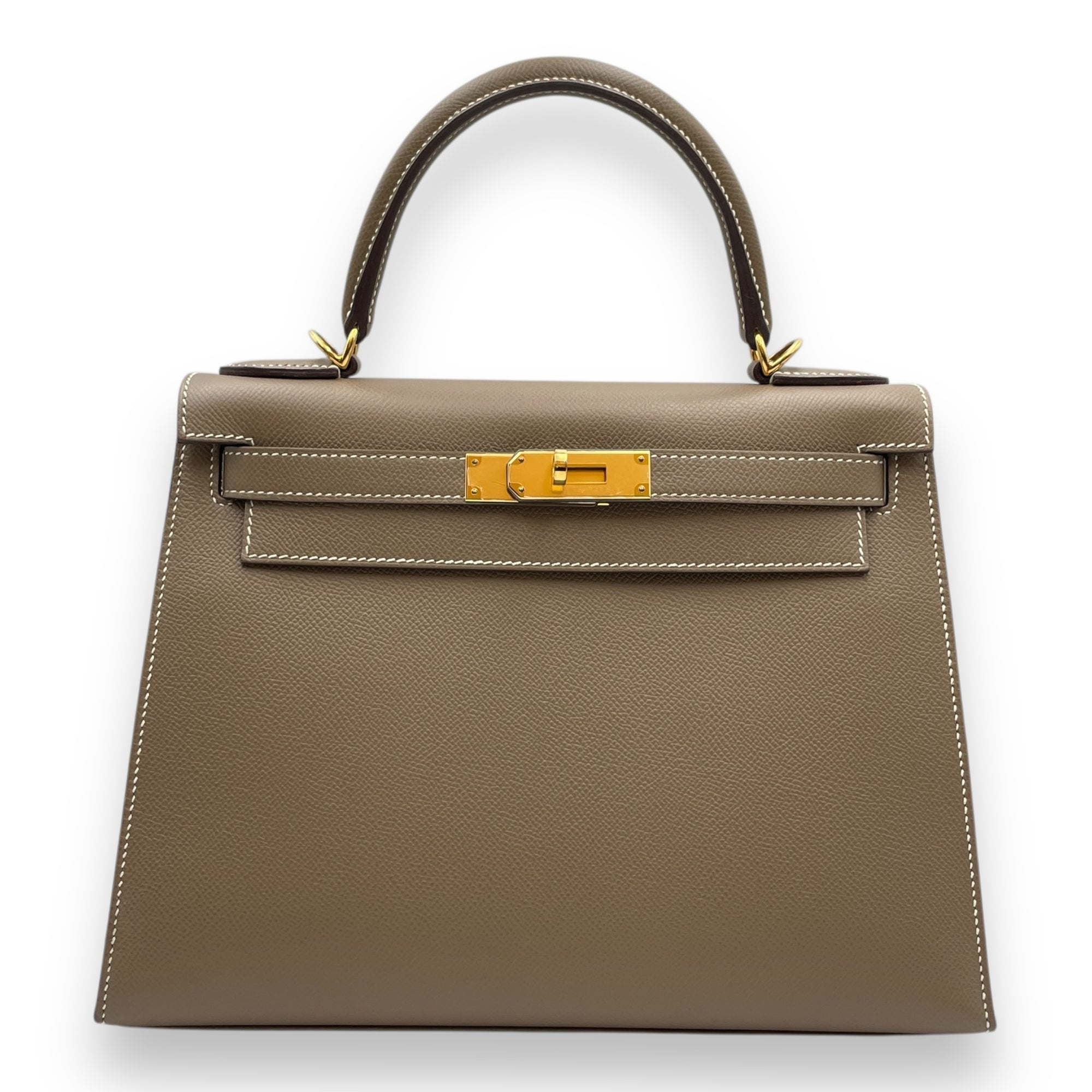 Sellier Kelly 28 Etoupe in Epsom, Gold hardware