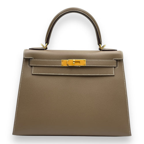 Sellier Kelly 28 Etoupe in Epsom, Gold hardware