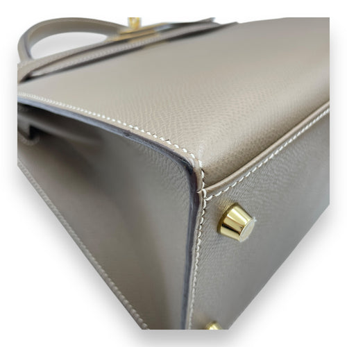 Sellier Kelly 28 Etoupe in Epsom, Gold hardware
