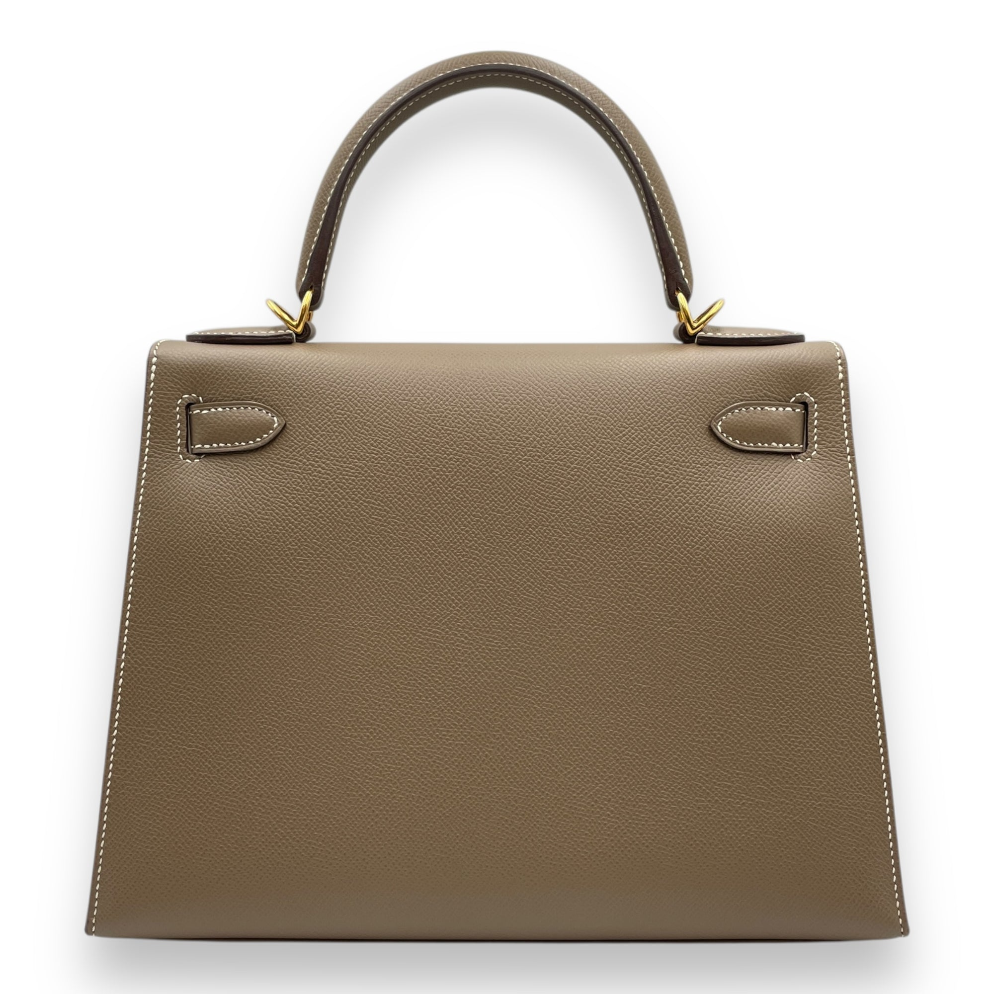 Sellier Kelly 28 Etoupe in Epsom, Gold hardware