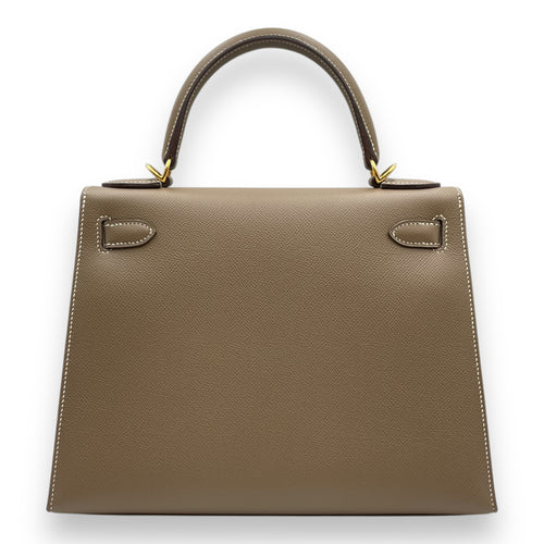 Sellier Kelly 28 Etoupe in Epsom, Gold hardware