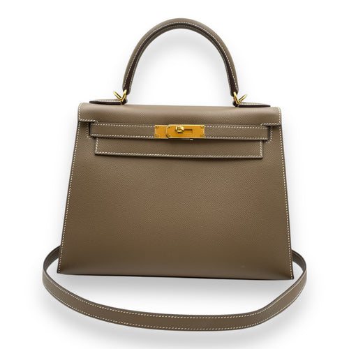 Sellier Kelly 28 Etoupe in Epsom, Gold hardware