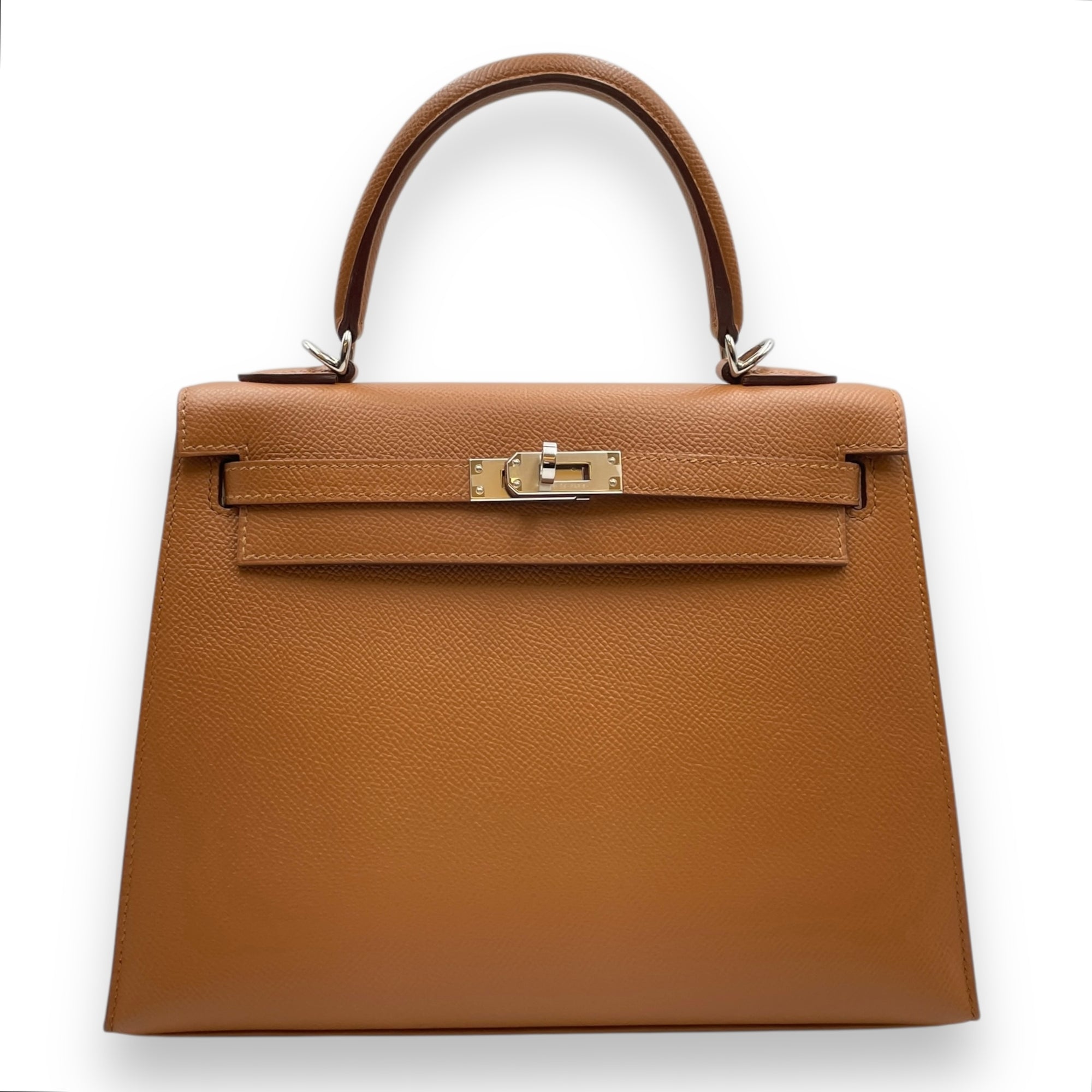 Verso Sellier Kelly 25 Gold/Jaune Ambre in Epsom, Palladium hardware