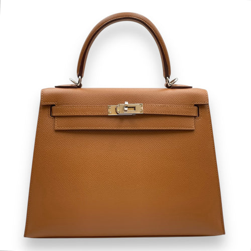 Verso Sellier Kelly 25 Gold/Jaune Ambre in Epsom, Palladium hardware