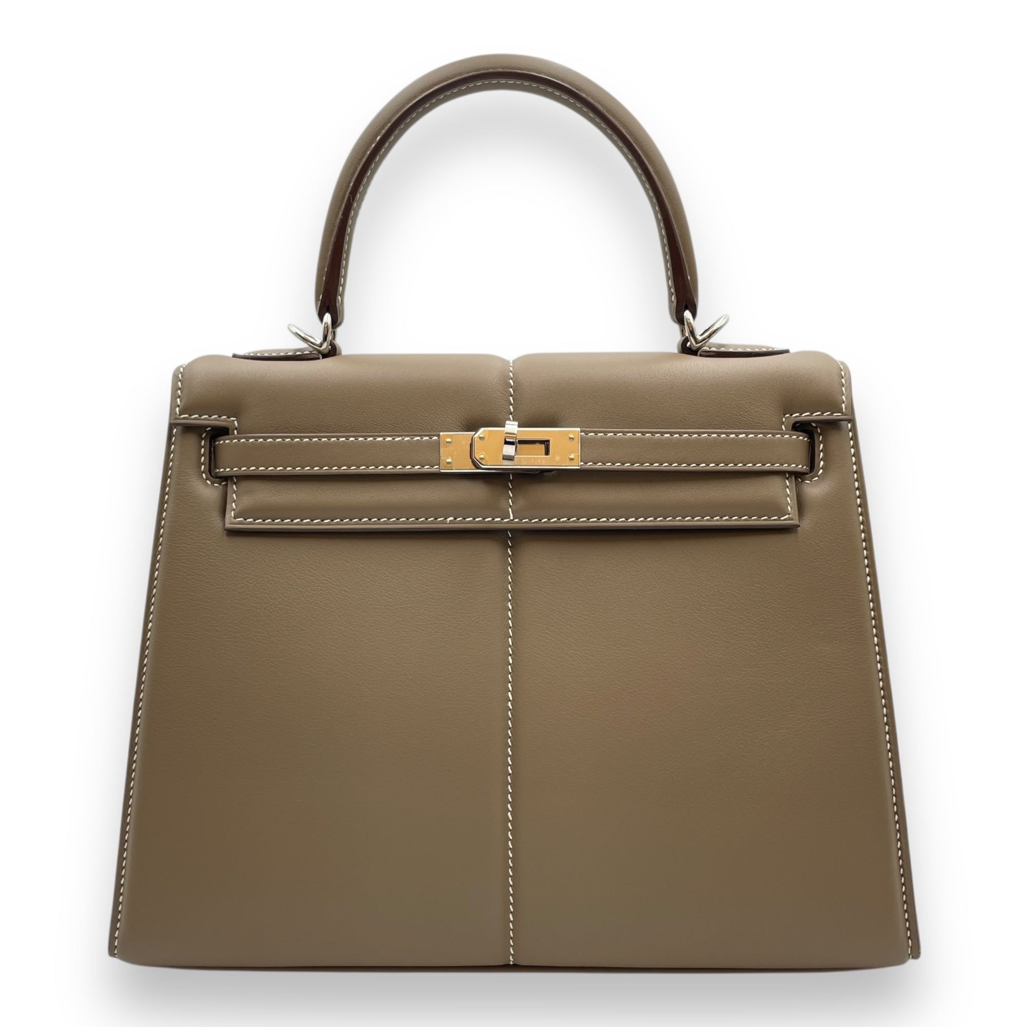 Padded Sellier Kelly 25 Etoupe in Swift, Palladium hardware