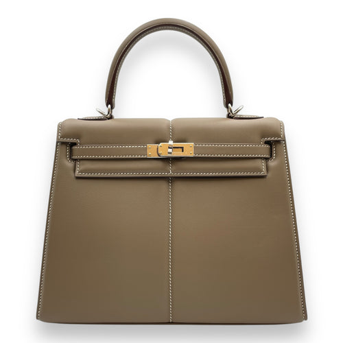 Padded Sellier Kelly 25 Etoupe in Swift, Palladium hardware