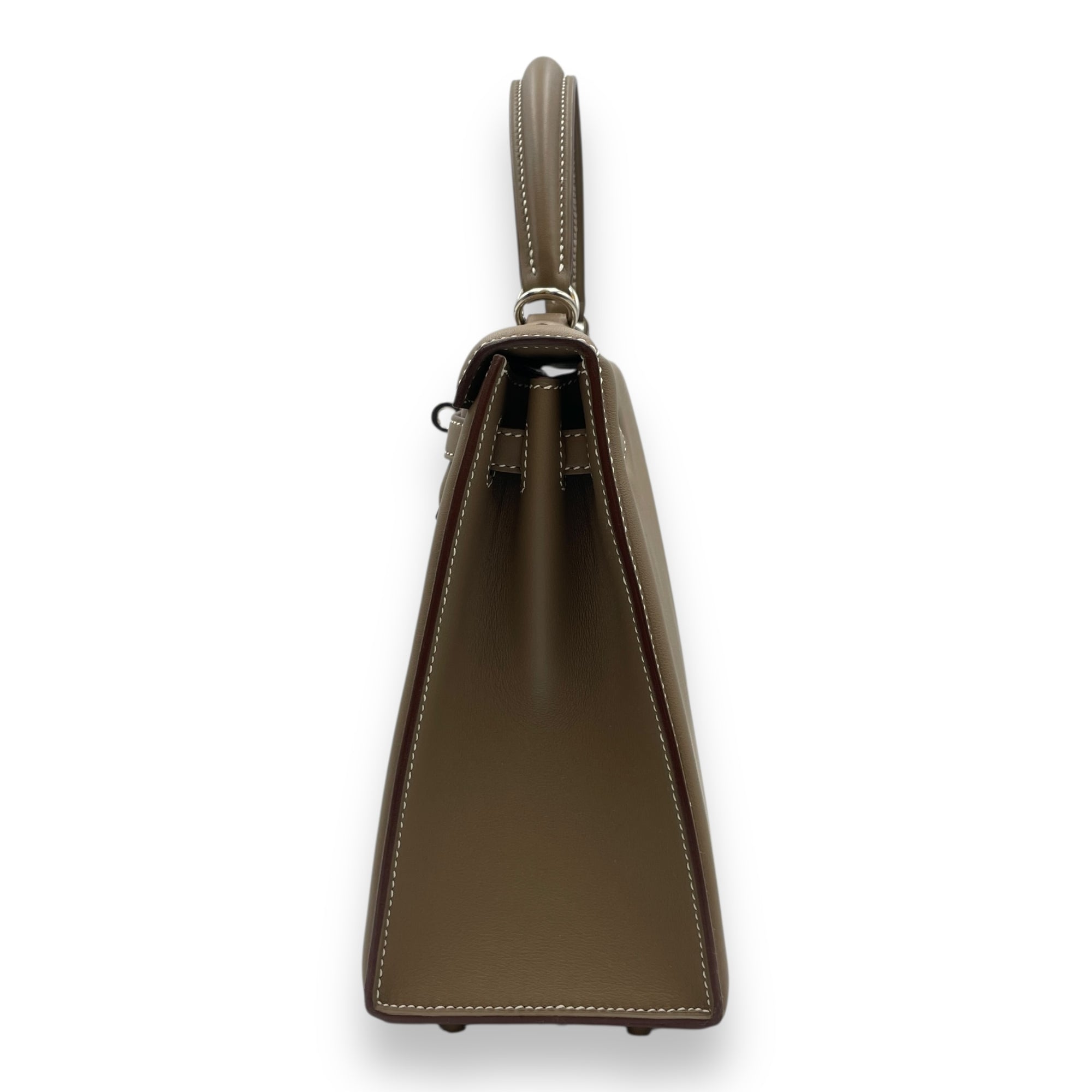 Padded Sellier Kelly 25 Etoupe in Swift, Palladium hardware