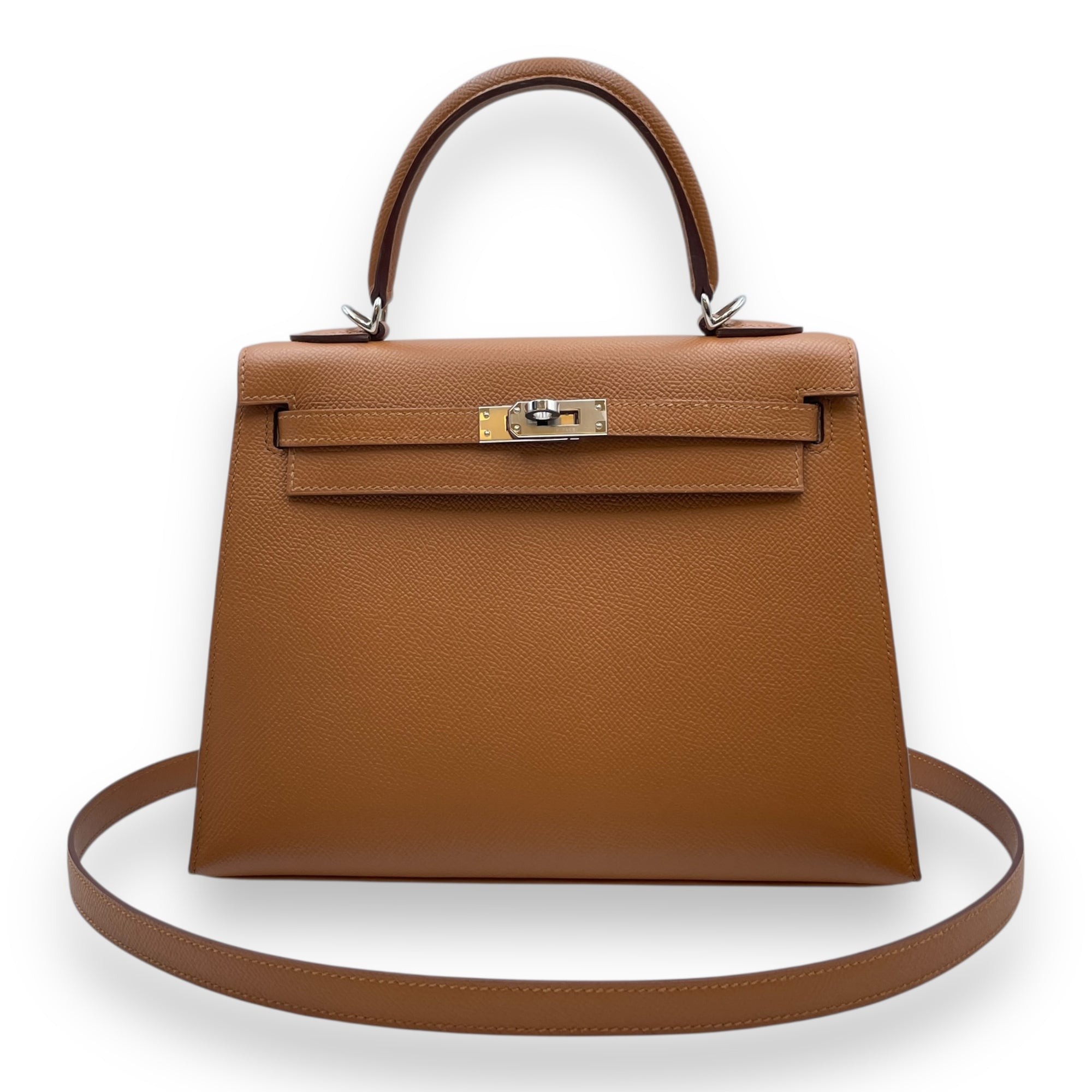 Verso Sellier Kelly 25 Gold/Jaune Ambre in Epsom, Palladium hardware