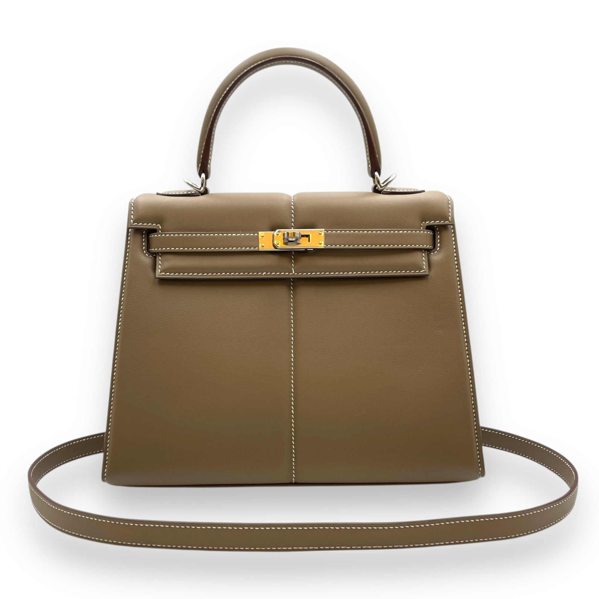 Padded Sellier Kelly 25 Etoupe in Swift, Palladium hardware