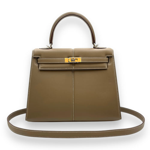 Padded Sellier Kelly 25 Etoupe in Swift, Palladium hardware