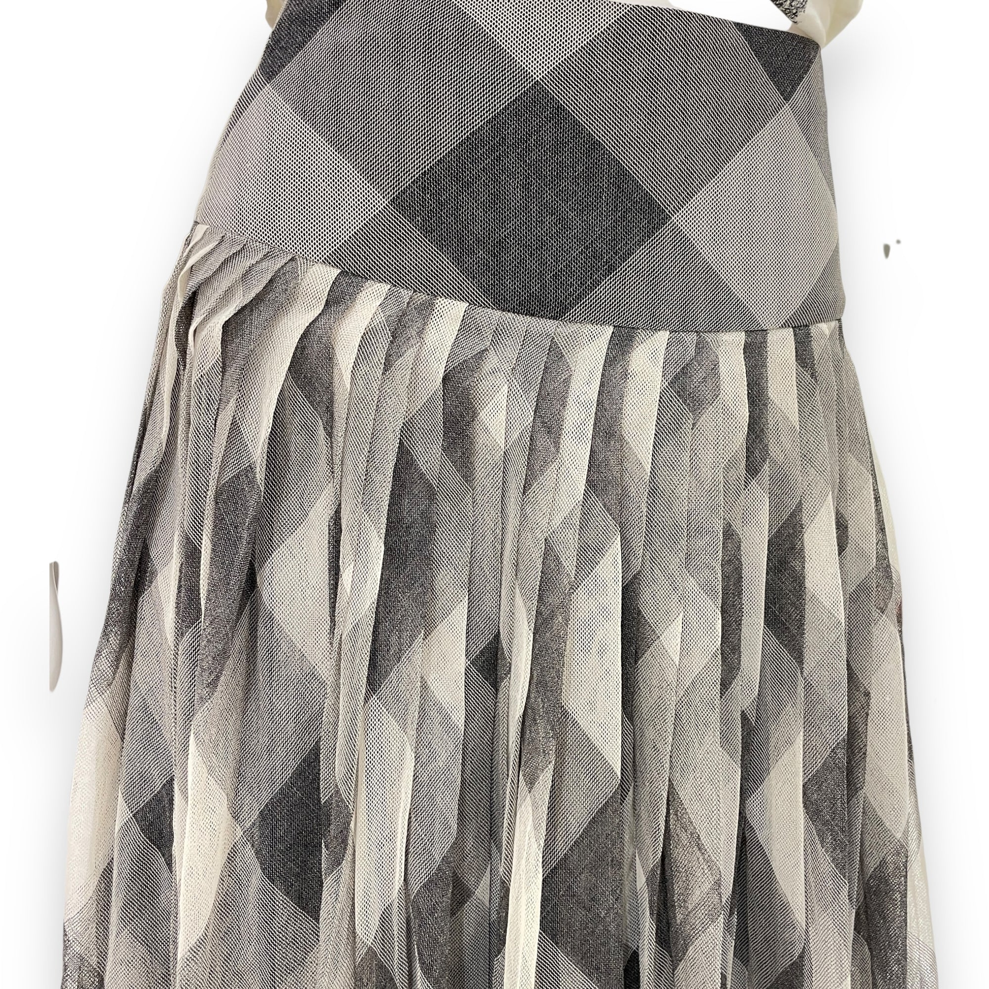 Plaid Mesh Midi Skirt 34 Grey Ready-To-Wear in Polyester