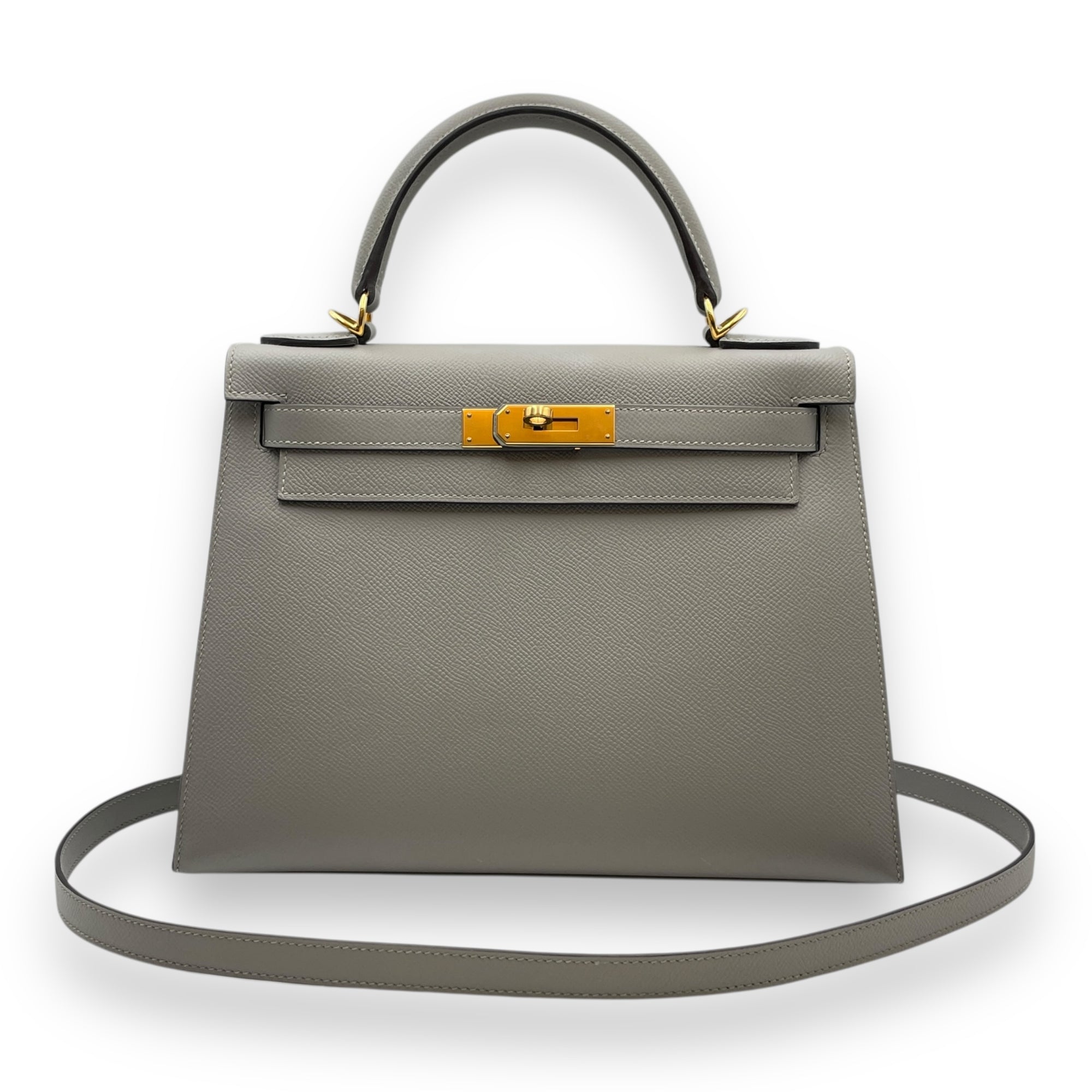 Kelly 28 Gris Mouette in Epsom, Gold hardware