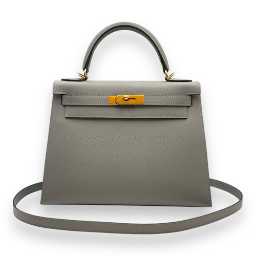 Kelly 28 Gris Mouette in Epsom, Gold hardware