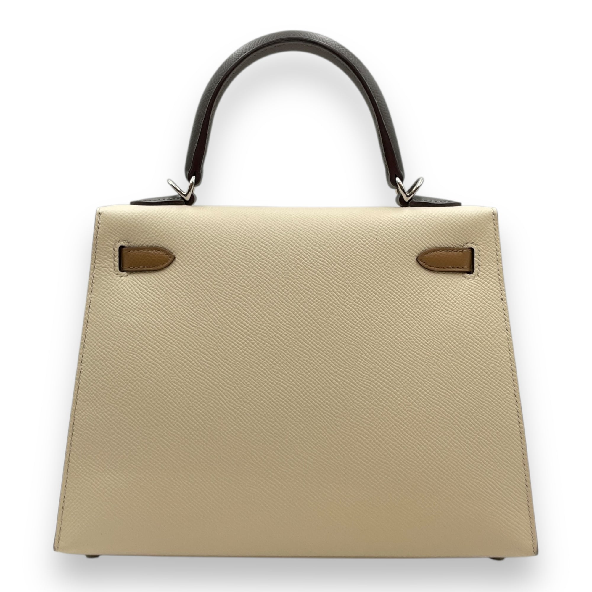 Sellier Kelly 25 Nata/Chai/Gris Meyer in Epsom, Palladium hardware