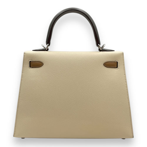 Sellier Kelly 25 Nata/Chai/Gris Meyer in Epsom, Palladium hardware