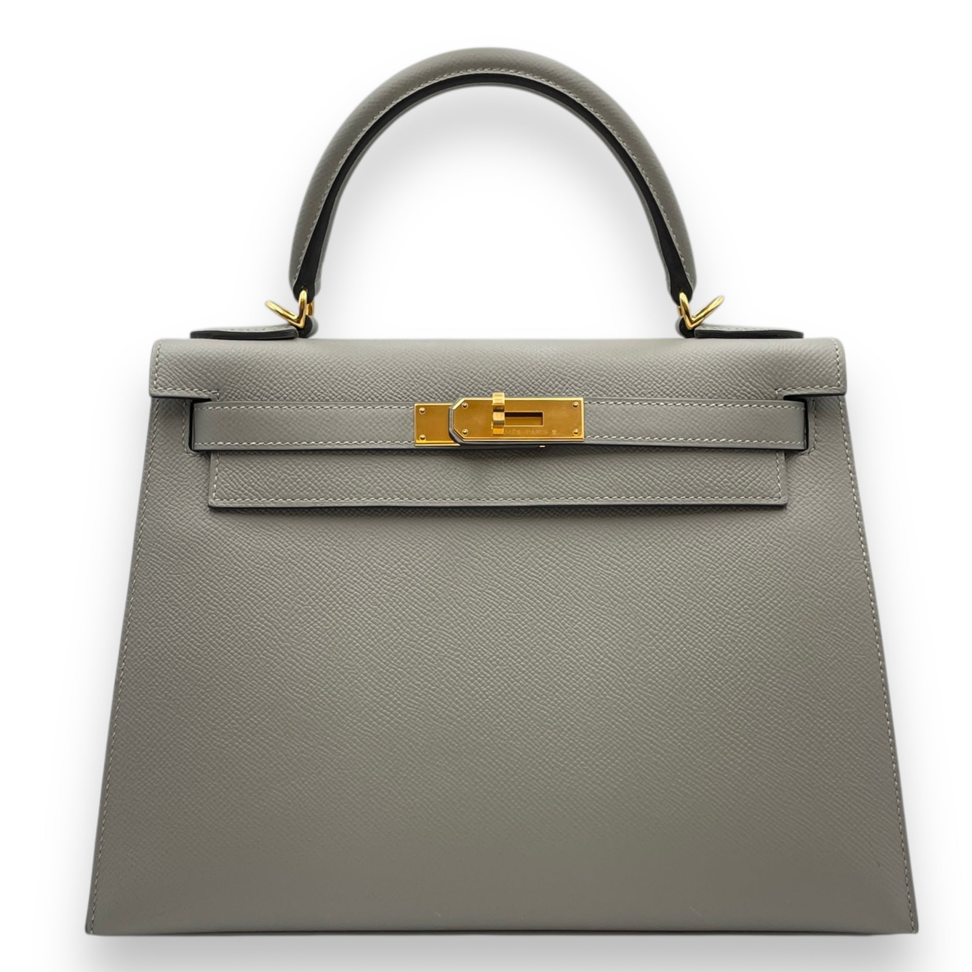 Kelly 28 Gris Mouette in Epsom, Gold hardware
