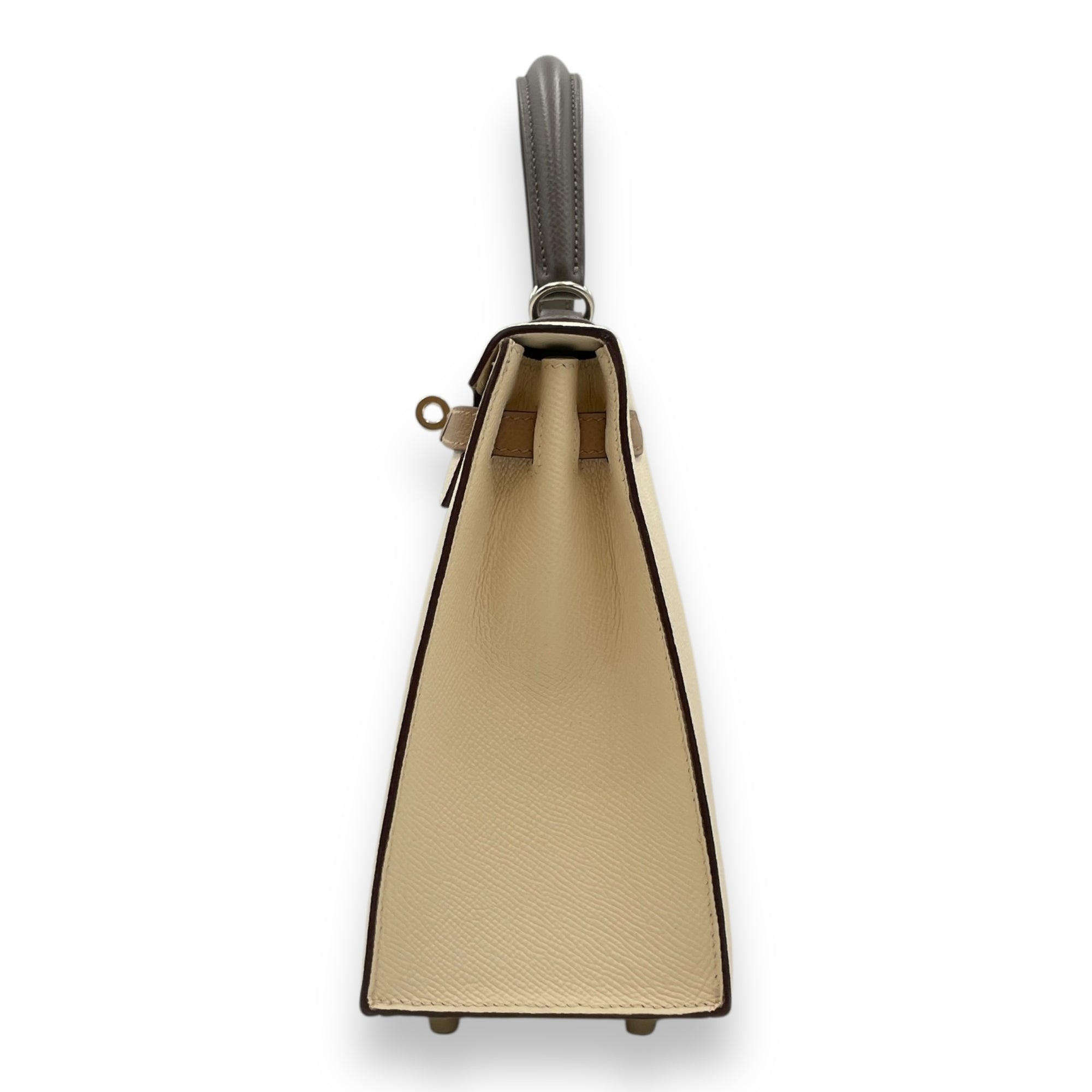 Sellier Kelly 25 Nata/Chai/Gris Meyer in Epsom, Palladium hardware