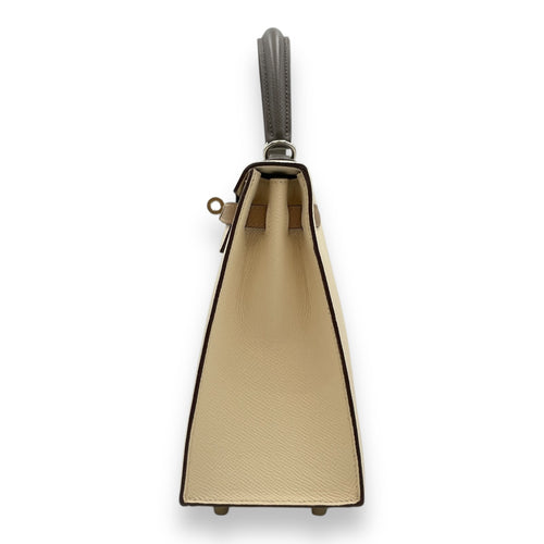 Sellier Kelly 25 Nata/Chai/Gris Meyer in Epsom, Palladium hardware