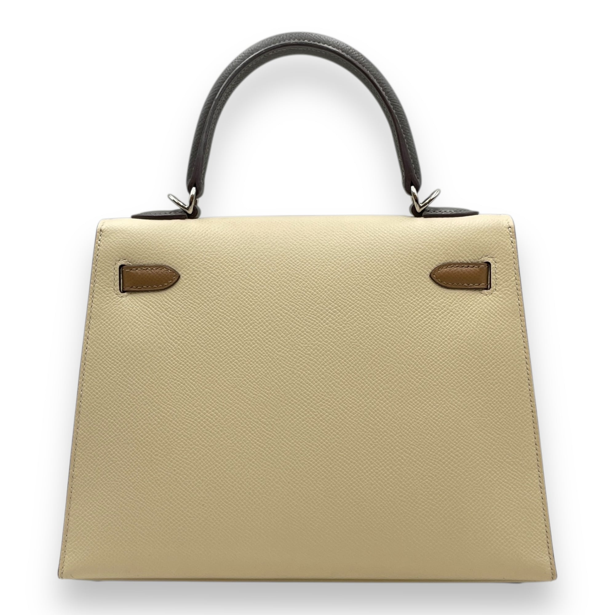 Tricolor Sellier Kelly 25 Nata/Chai/Gris in Epsom, Palladium hardware