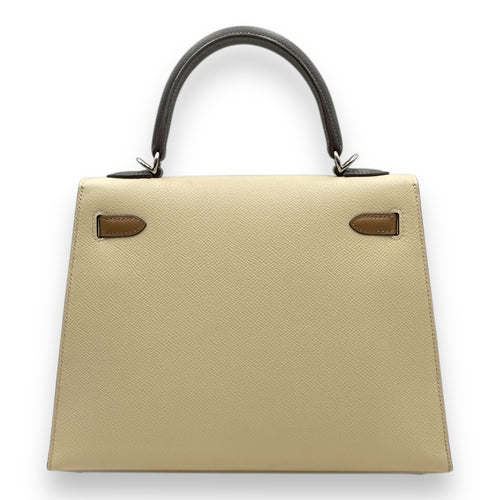 Tricolor Sellier Kelly 25 Nata/Chai/Gris in Epsom, Palladium hardware
