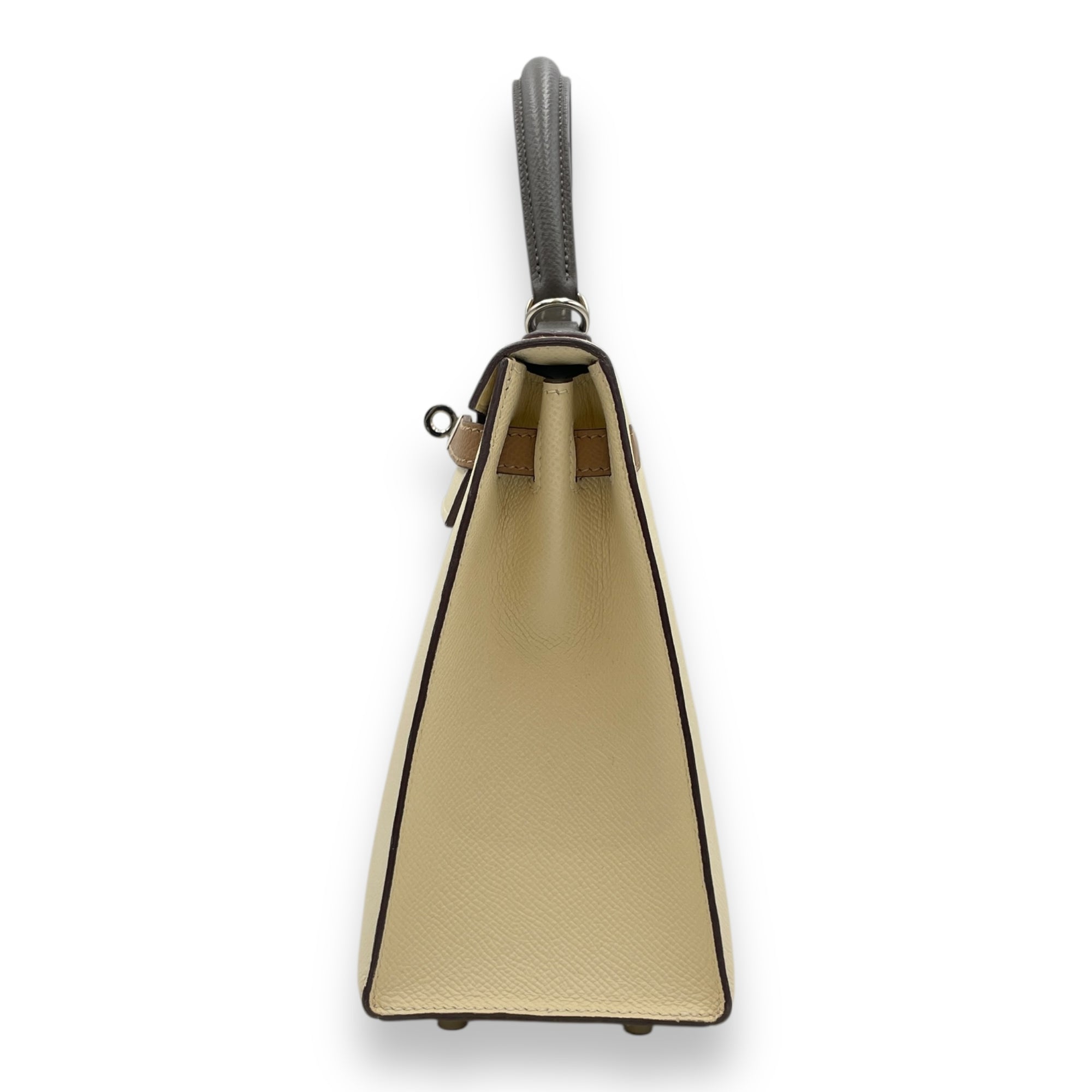 Tricolor Sellier Kelly 25 Nata/Chai/Gris in Epsom, Palladium hardware