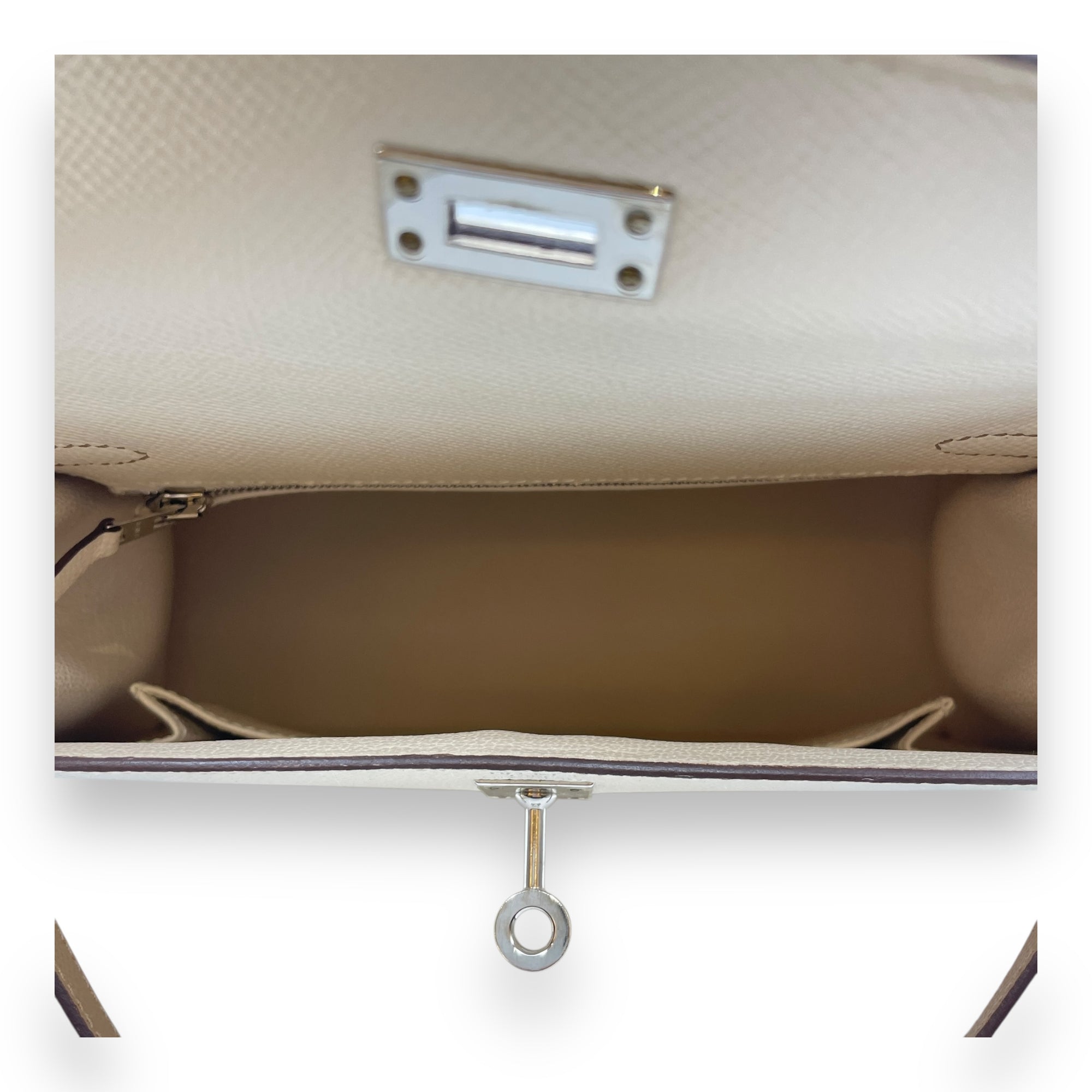 Sellier Kelly 25 Nata/Chai/Gris Meyer in Epsom, Palladium hardware