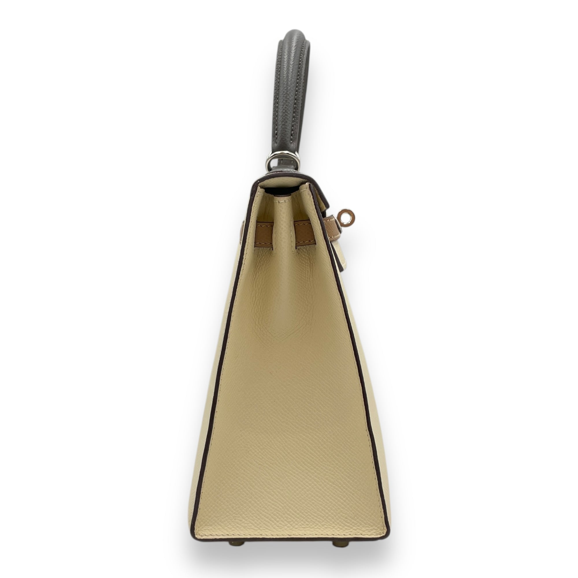 Tricolor Sellier Kelly 25 Nata/Chai/Gris in Epsom, Palladium hardware