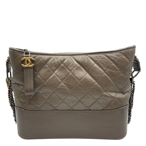 Gabrielle Large Grey Shoulder Bag in Calfskin, 3-Tone hardware