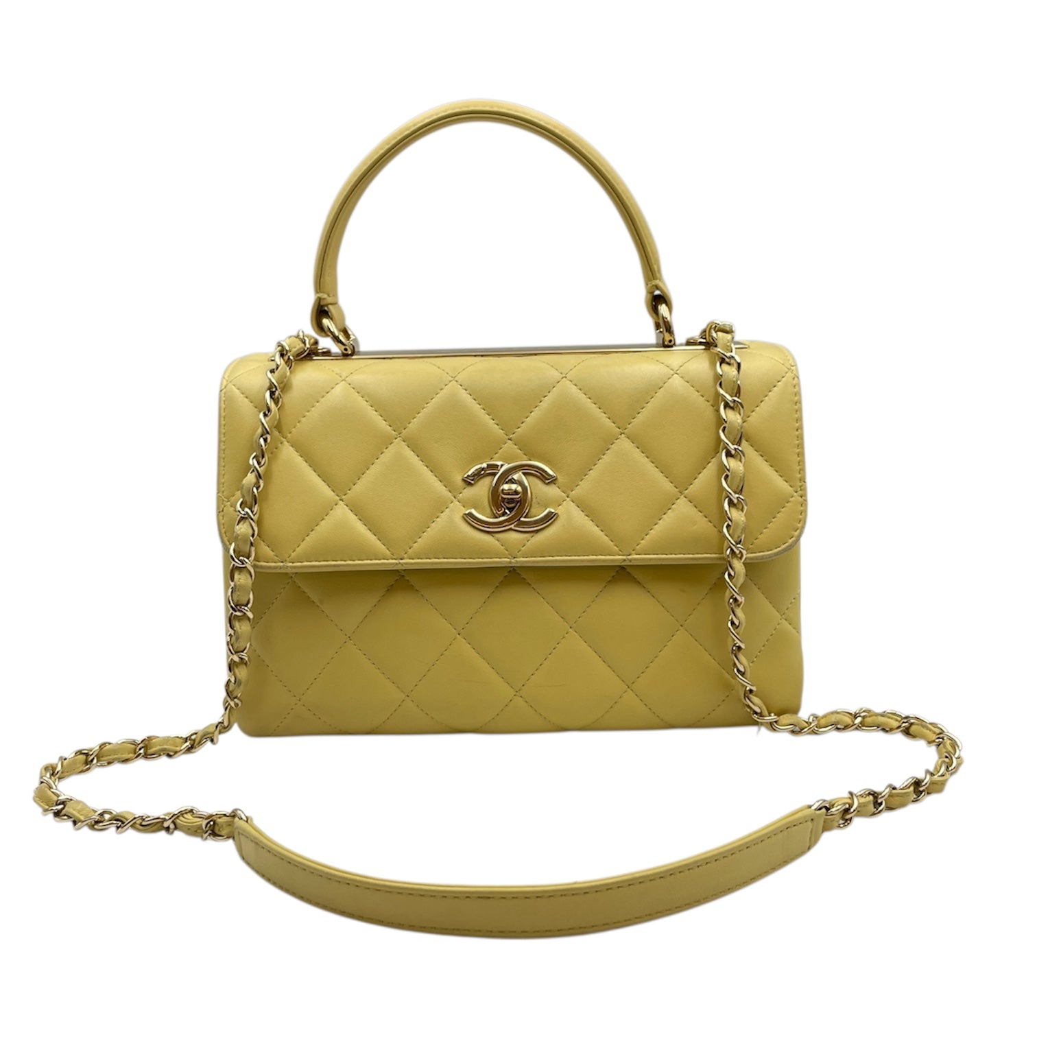 Trendy CC 25cm Yellow Shoulder Bag in Lambskin, Gold hardware