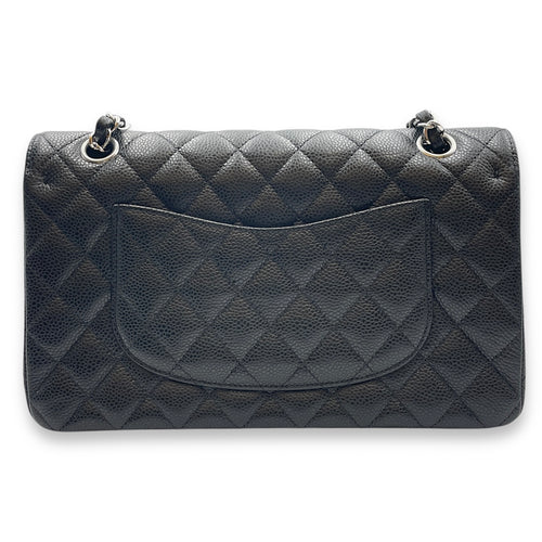 Classic Double Flap Medium Black Shoulder Bag in Caviar Leather, Silver hardware
