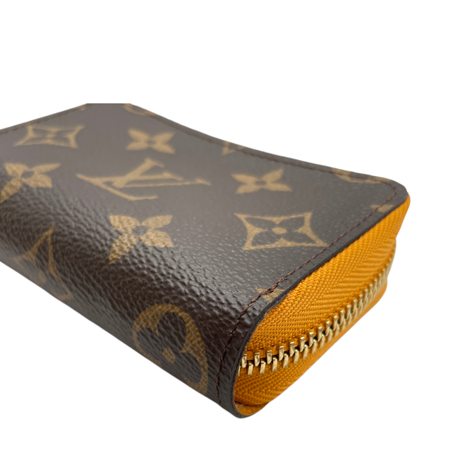 Romy Brown/Yellow Card Holder in Canvas, Gold hardware