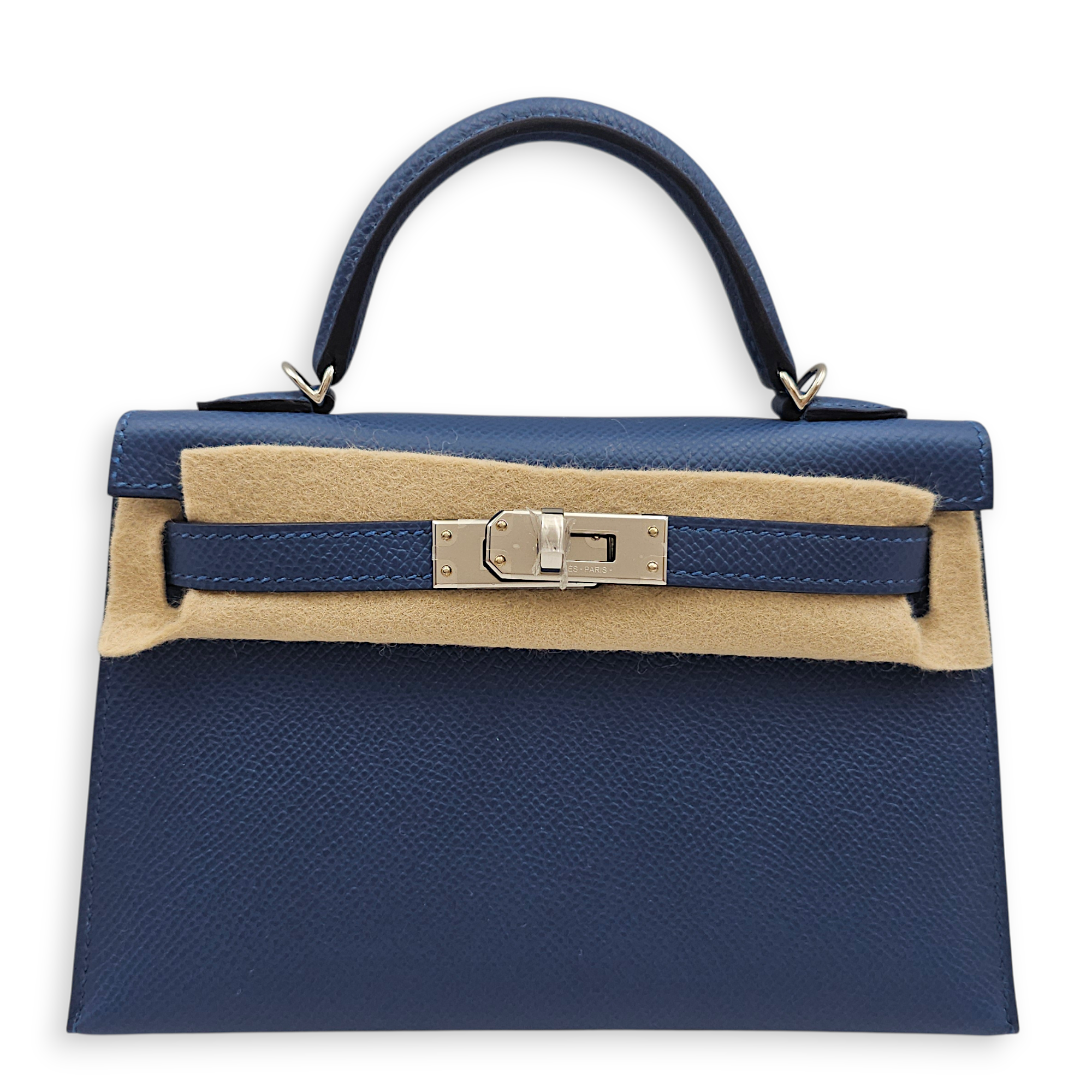 Sellier Kelly 20 Blue Tie in Epsom, Palladium hardware