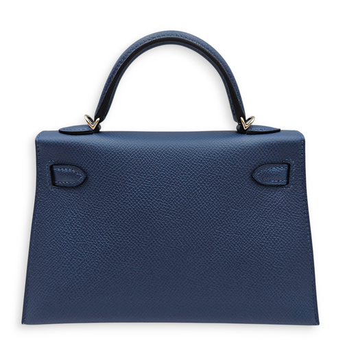 Sellier Kelly 20 Blue Tie in Epsom, Palladium hardware