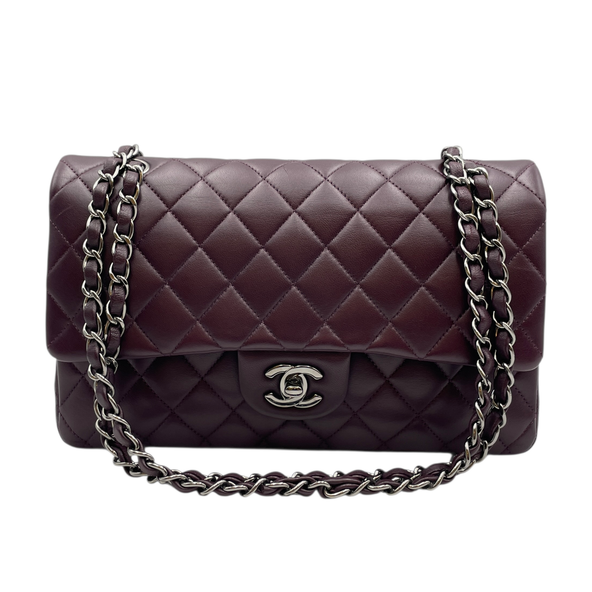 Classic Double Flap Medium Red Shoulder Bag in Lambskin, Silver hardware