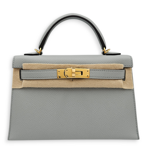 Sellier Kelly 20 Blue Glacier in Epsom, Gold hardware