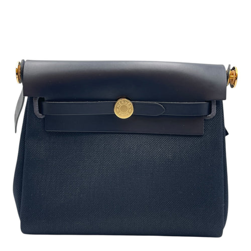 Herbag 20 Blue Indigo in Vache Hunter/Toile, Gold hardware
