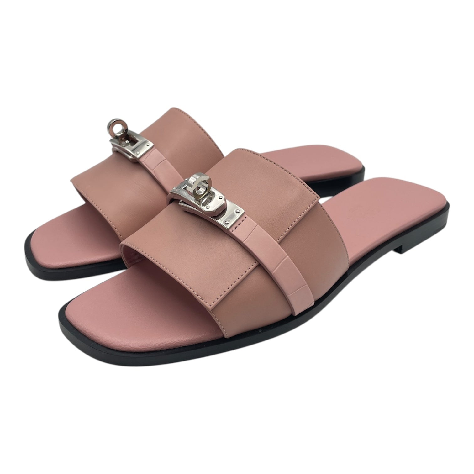 Giulia 38 Rose Aquarelle Sandals in Calf/Matte Alligator, Palladium hardware