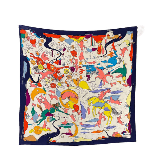 Mille Et Un Lapins 90 Blue/Rose Scarf in Silk