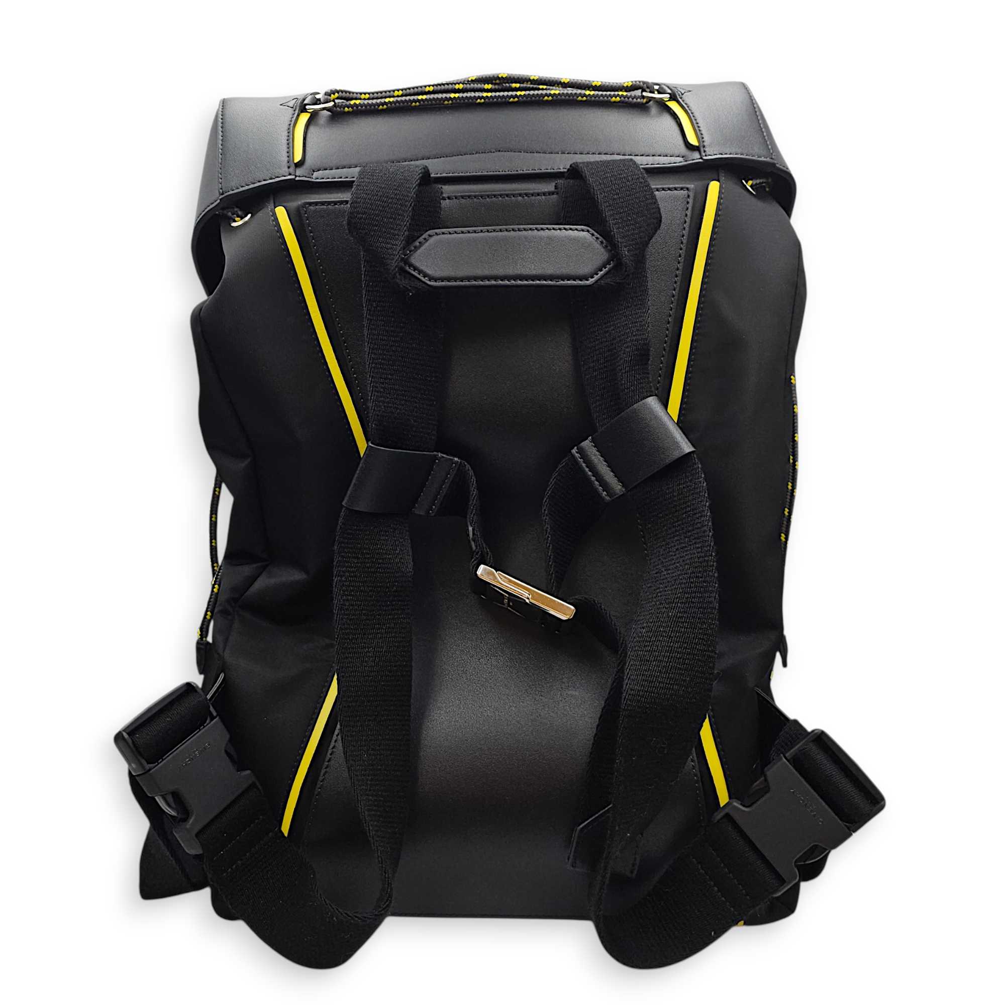 Large Black/Green Backpack in Canvas, Silver hardware