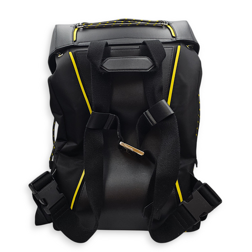 Large Black/Green Backpack in Canvas, Silver hardware