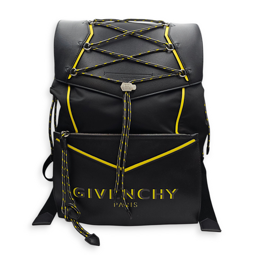 Large Black/Green Backpack in Canvas, Silver hardware