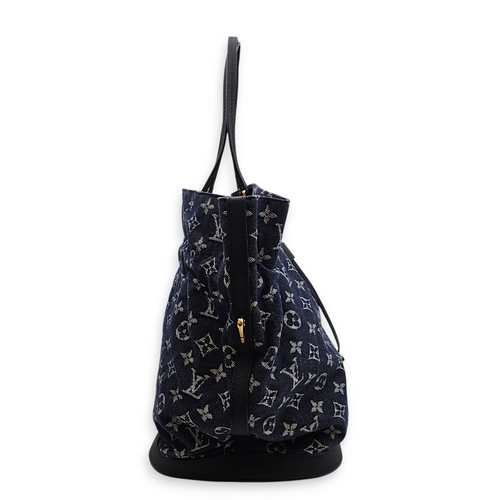 Monogram Noe MM Denim Blue Shoulder Bag , Gold hardware